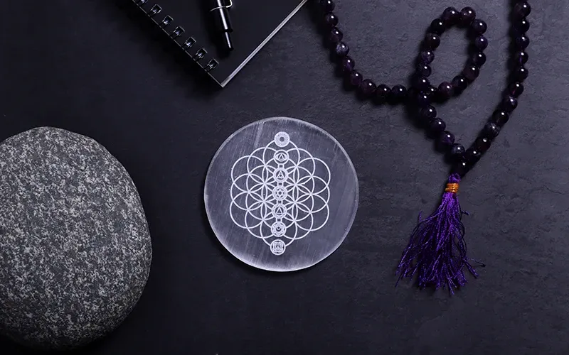 7 chakra Carved selenite plate mall